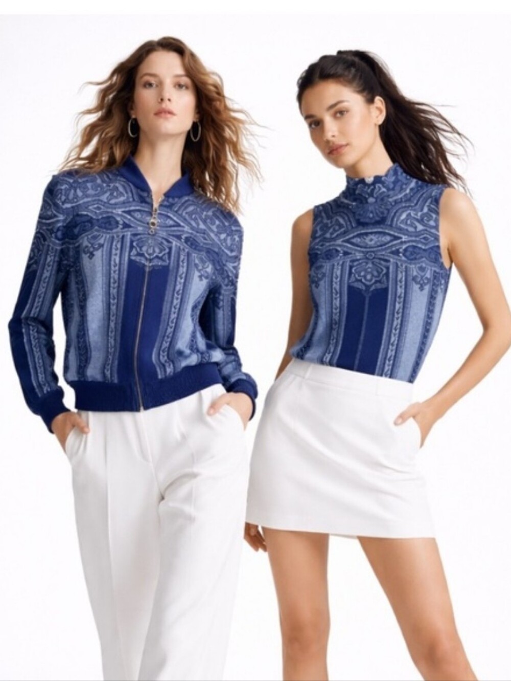 ST. John 2 pc Blue Patterned Women's Jacket and tank top Set